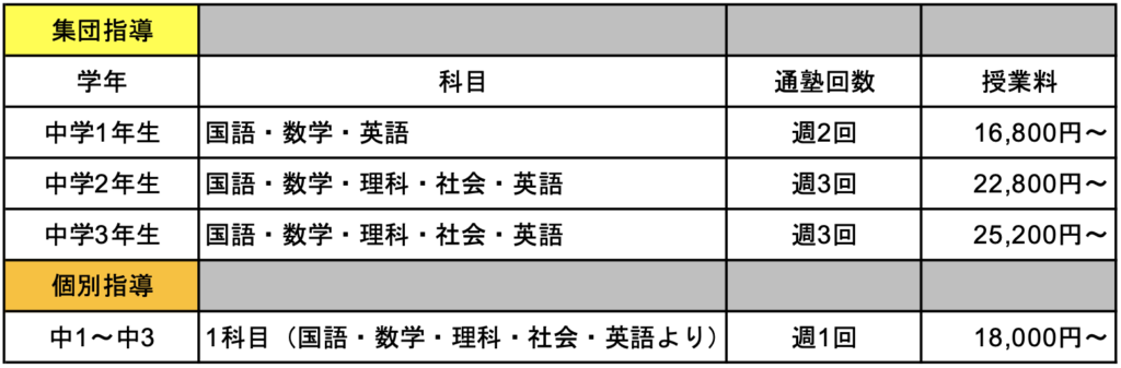 湘南ゼミナール　個別・集団比較（中学生）